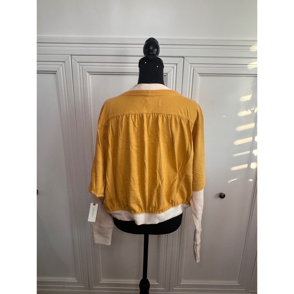 Anthropologie Yellow Floral DP Varsity Thermal Layered Top - Picture 5 of 7